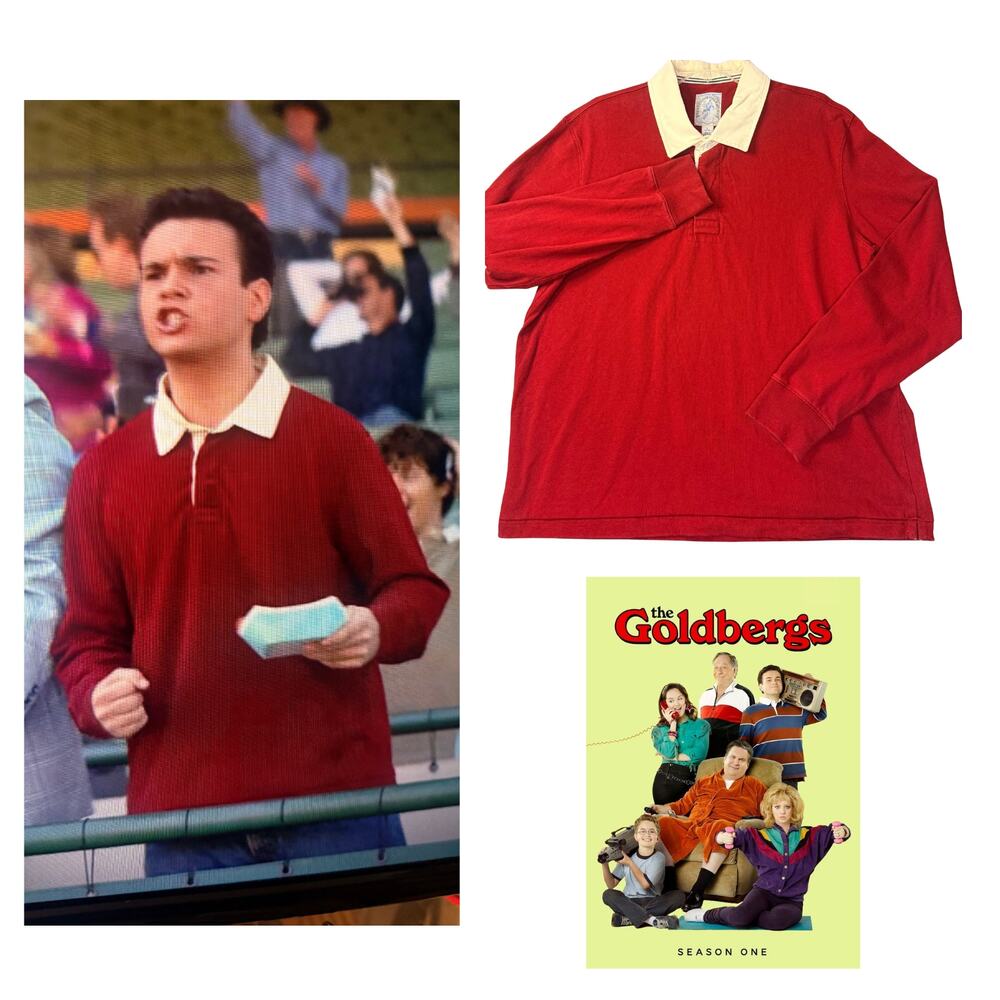 Vintage Lands' End Rugby Shirt L Red Screen Used Barry Goldberg TV Prop w/ COA